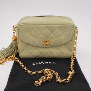 Chanel Vintage Mint Green Gold Matelasse Crossbody Bag Quilted Design